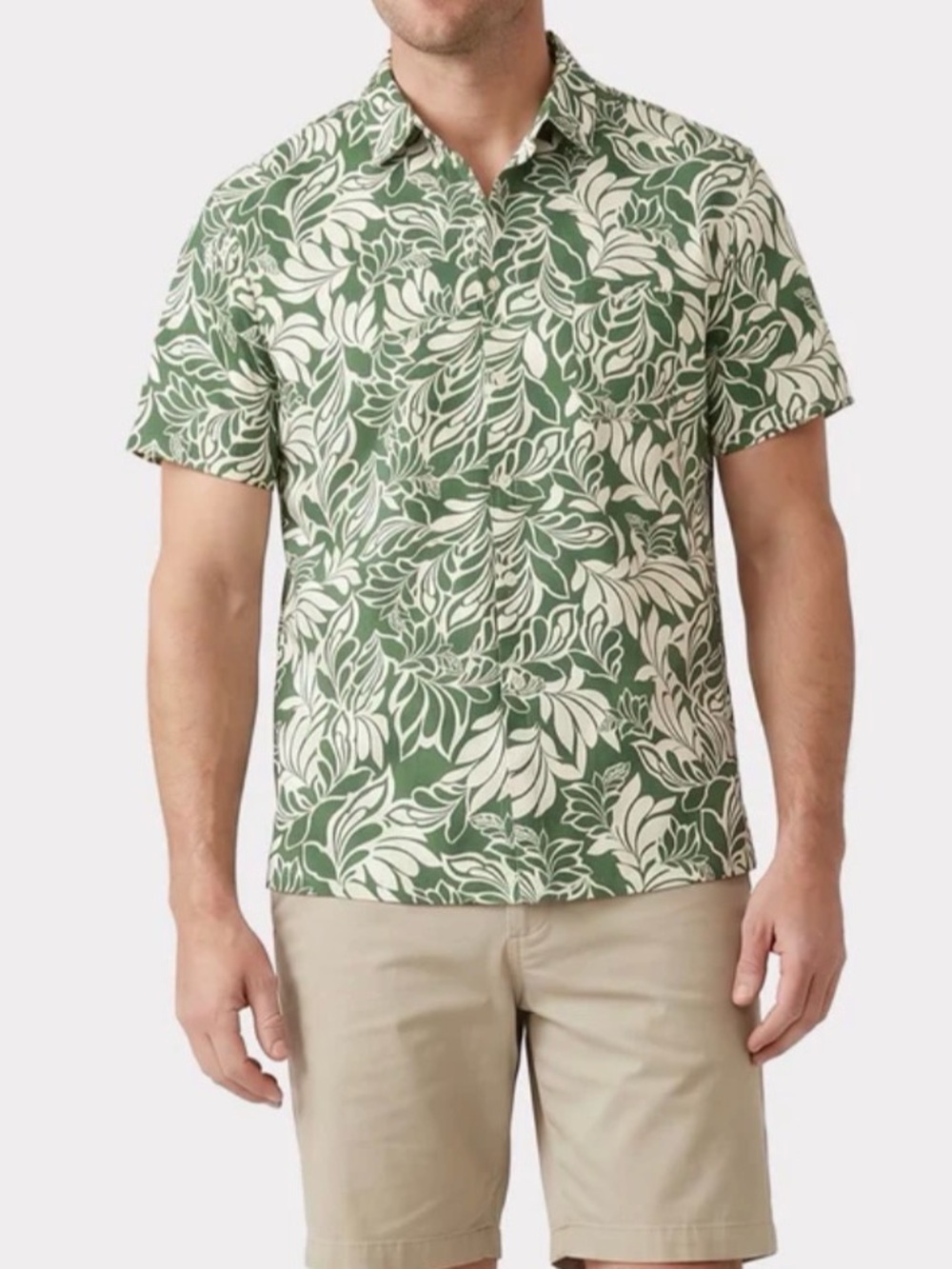 Tropical Green Leaf Floral Print Men Button Down Shirt